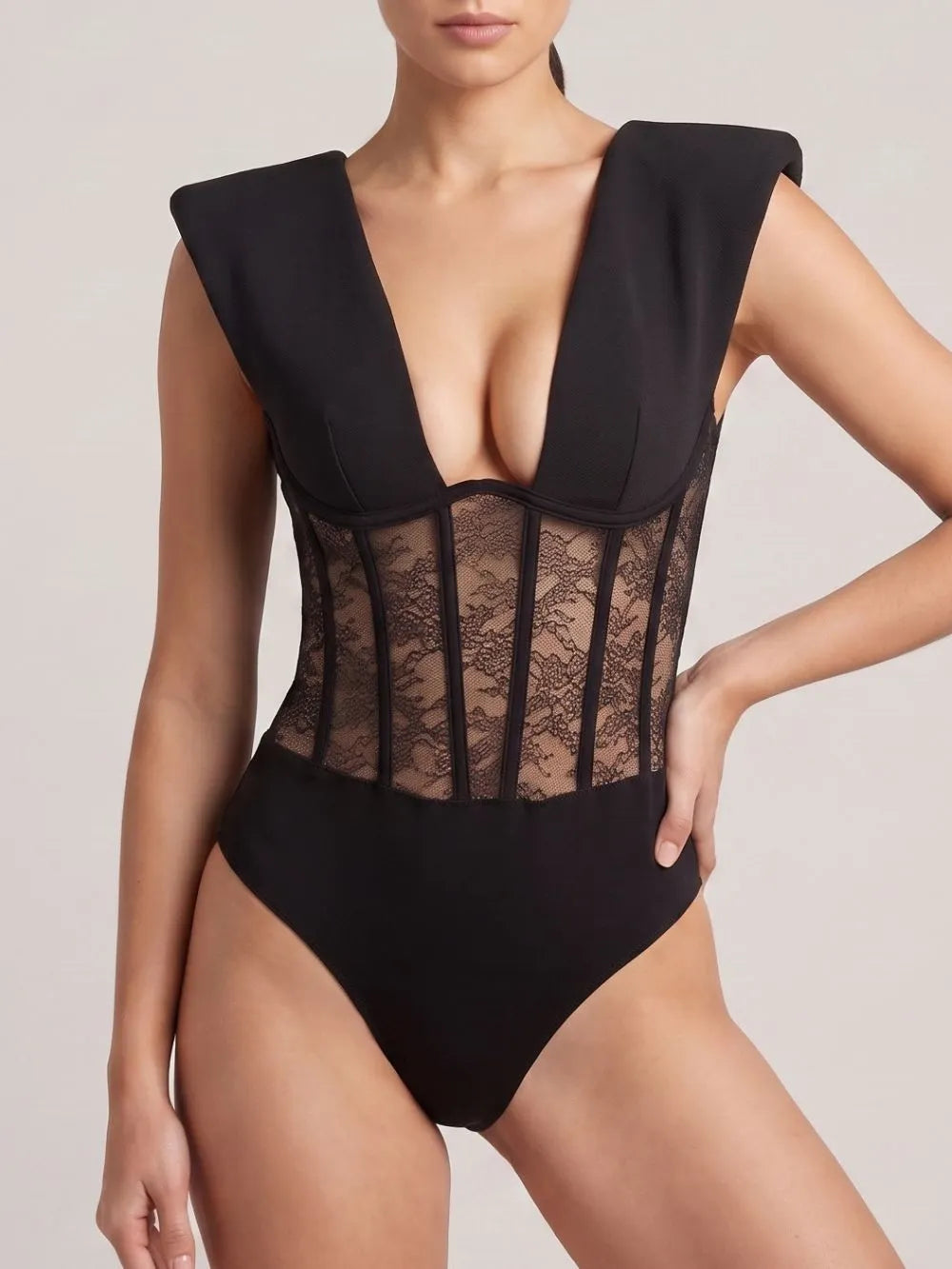 Meri Black Lace Bodysuit Flowering Girl
