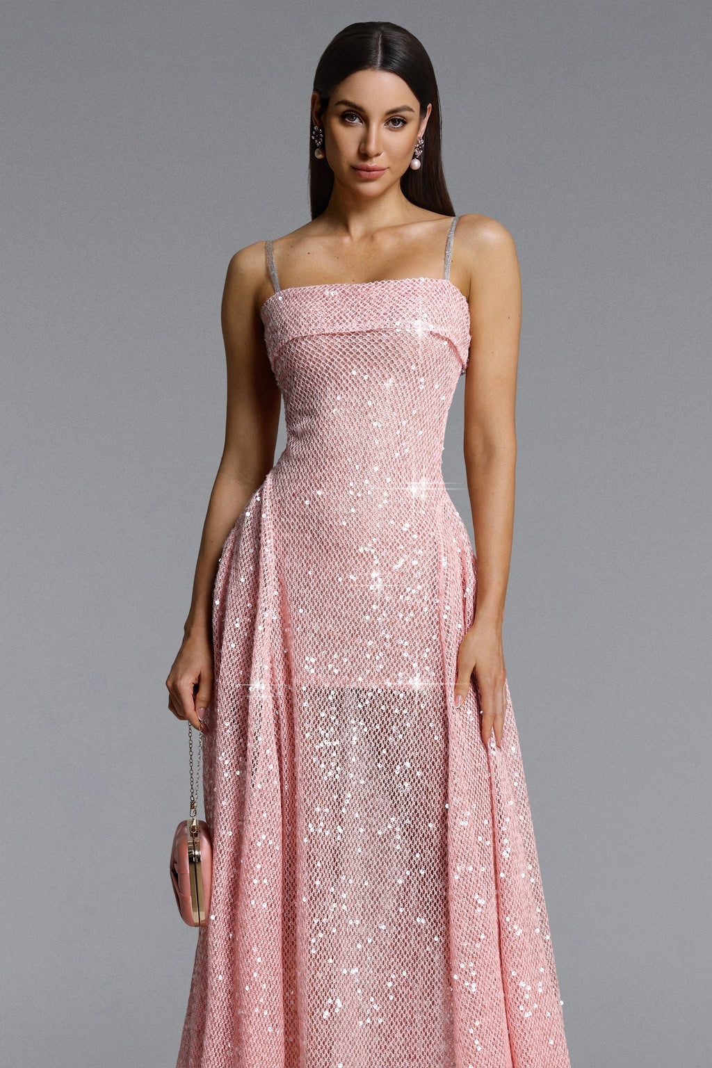 Poly Pink Sleeveless Sequin Maxi Dress Flowering Girl