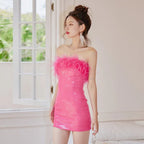 Dolores Feather Sequin Strapless Mini Dress Flowering Girl
