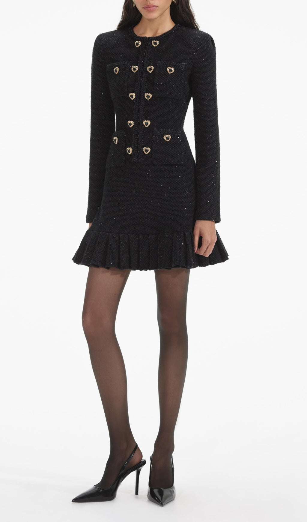 Black Buttoned Long Sleeve Knit Mini Dress Flowering Girl