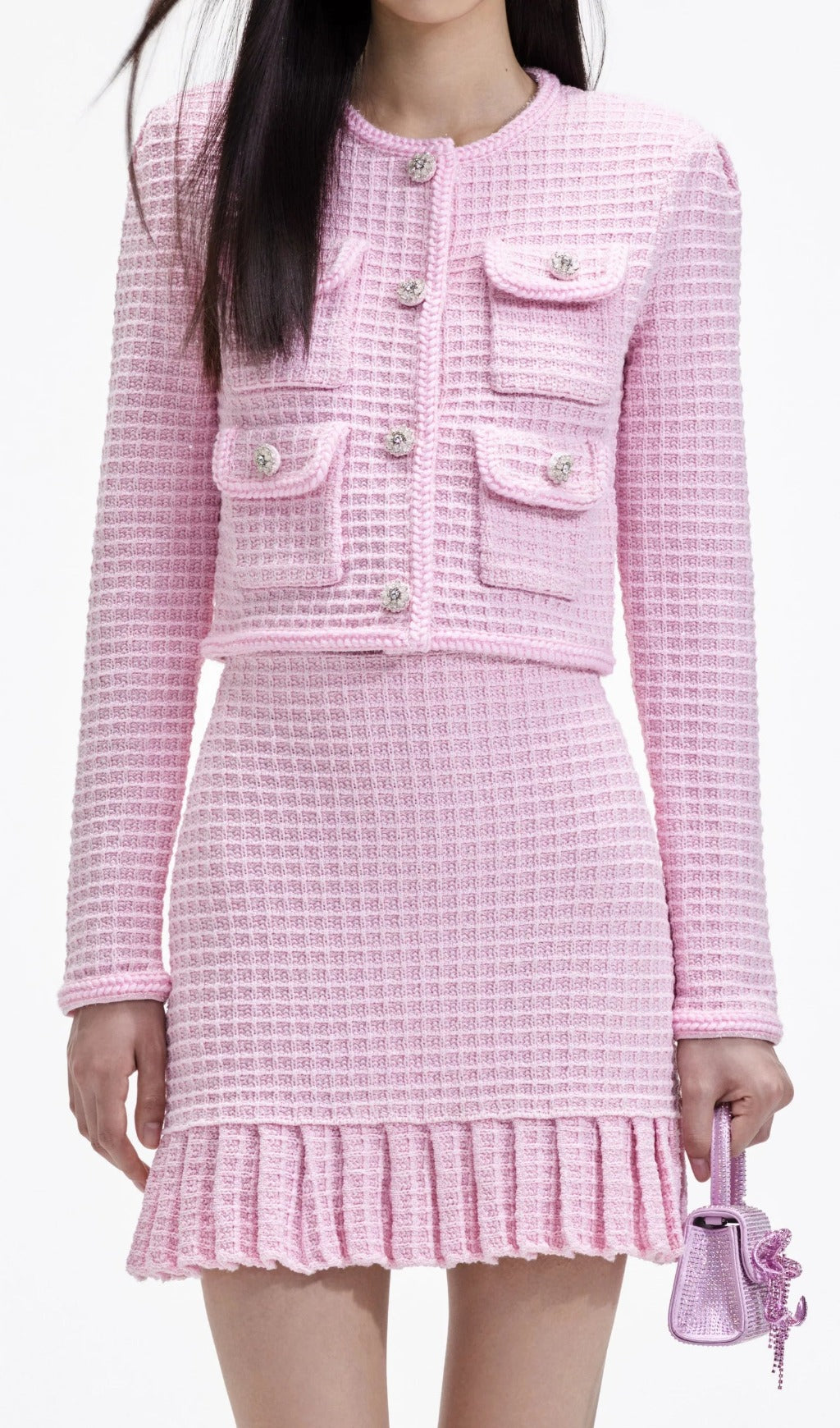 Arwen Pink Sequin Textured Knit Suit Flowering Girl