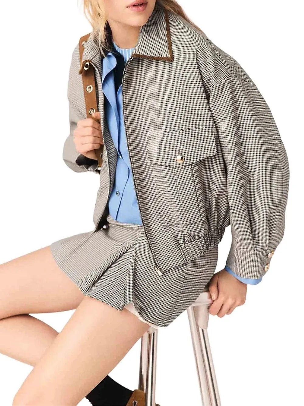 Checked Bomber Jacket Flowering Girl