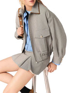 Checked Bomber Jacket Flowering Girl