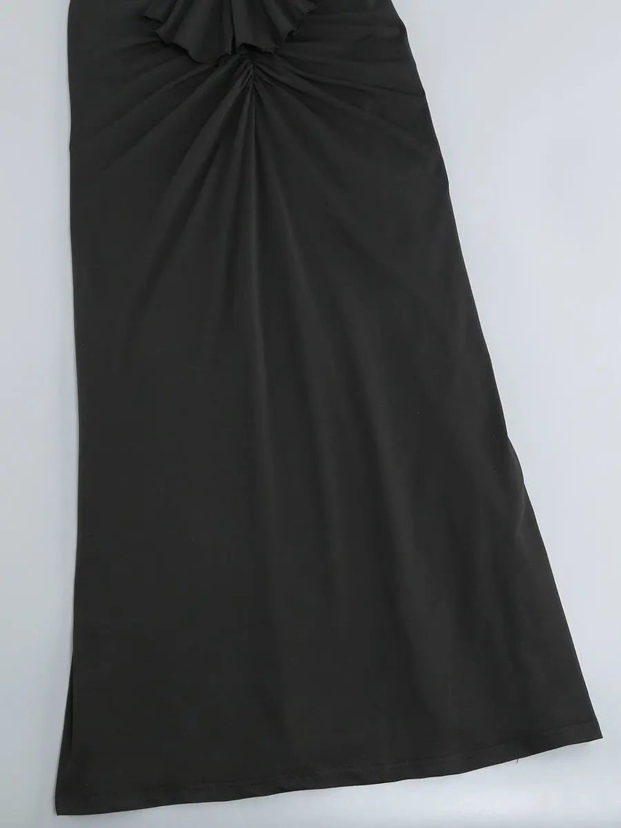 Bandeau Drape Maxi Dress In Black Flowering Girl