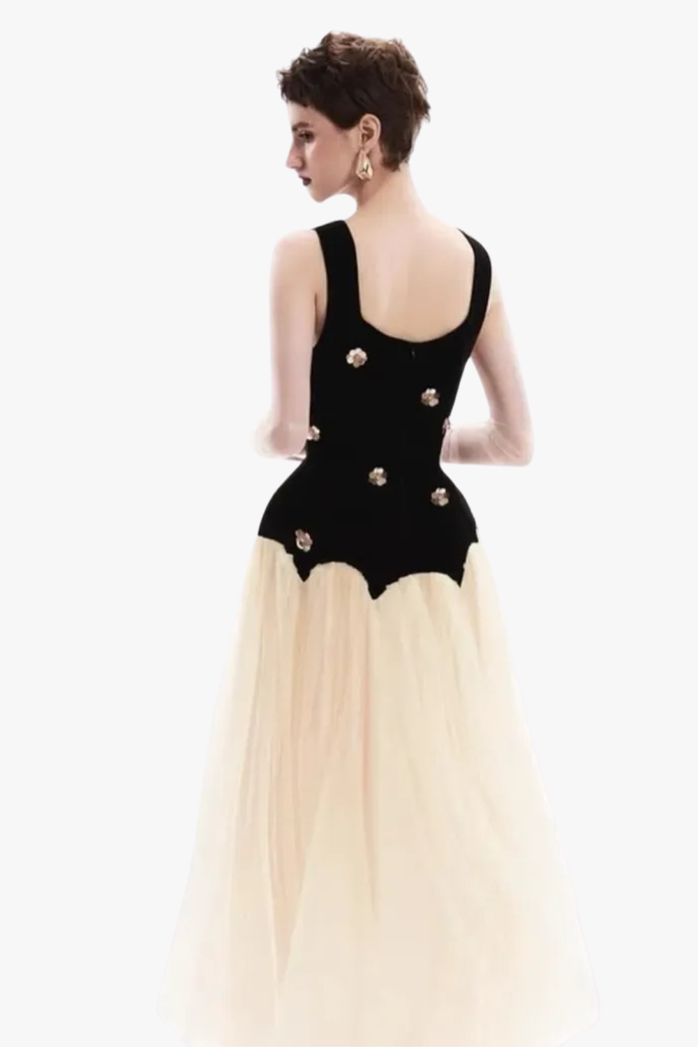 Stereoscopic Flower Sleeveless Mesh Midi Dress Flowering Girl