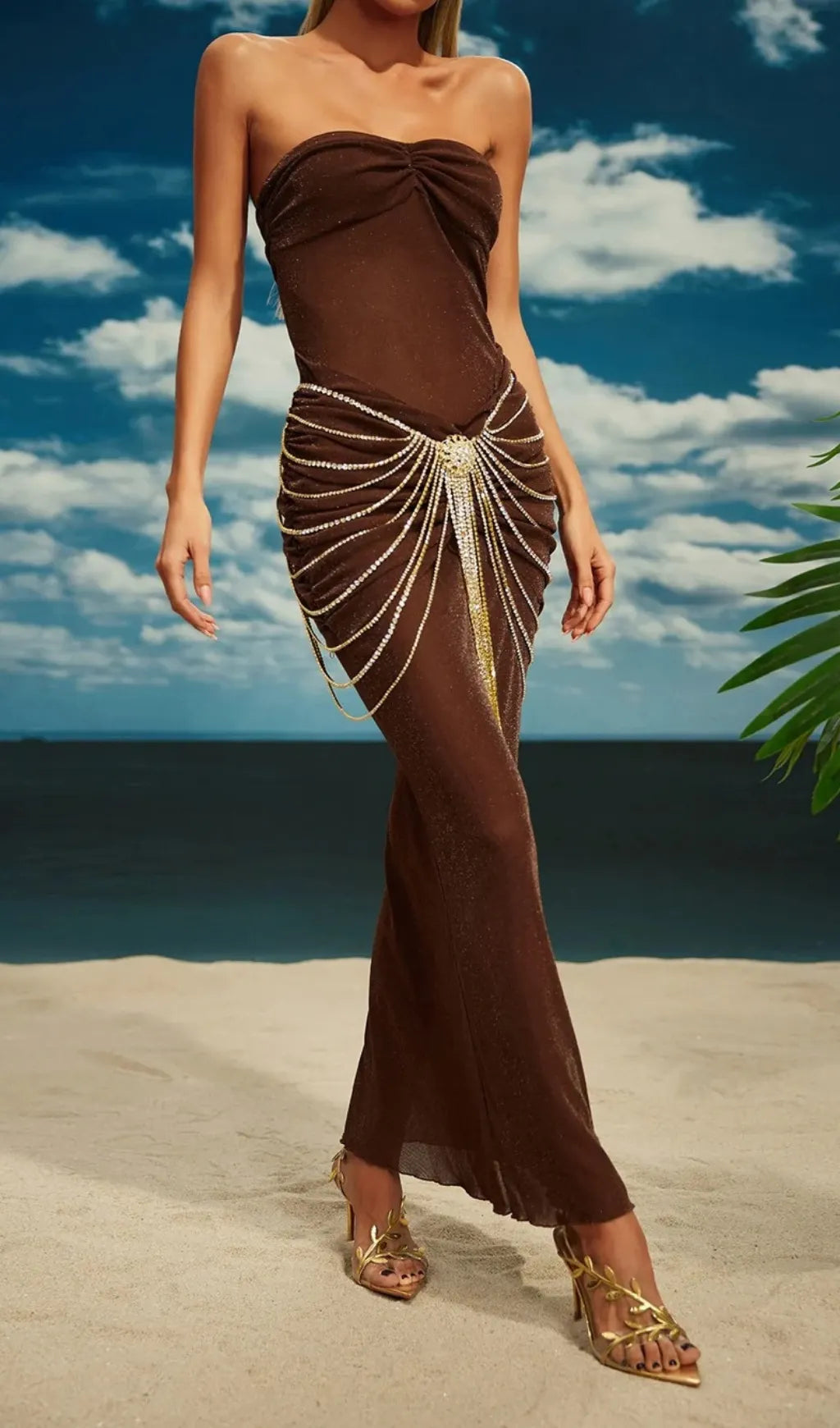 Carrick Crystal Body Chain Skirt In Gold Flowering Girl