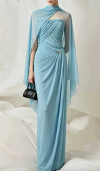 Lacey Blue Ruched Maxi Dress Flowering Girl