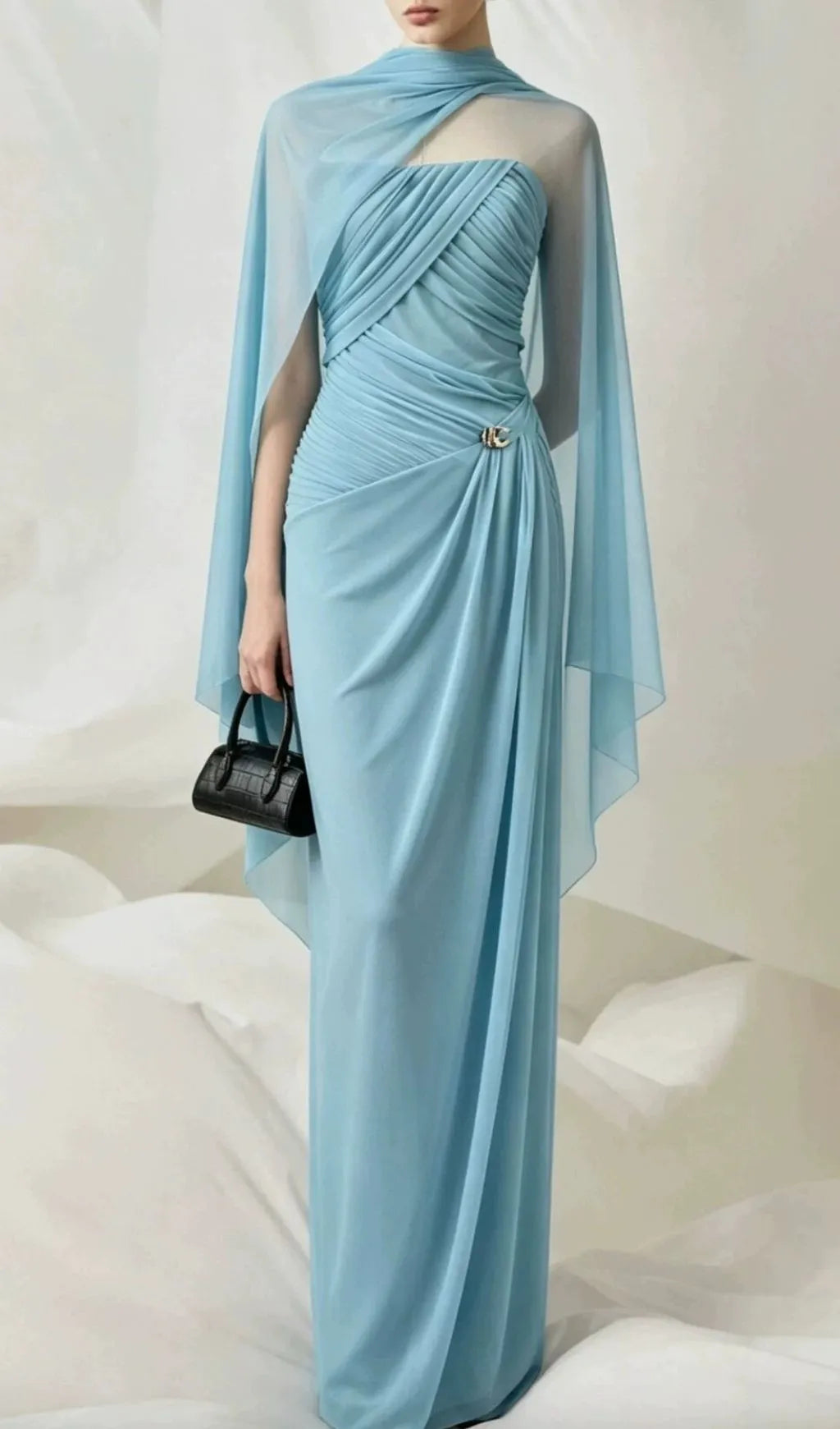 Lacey Blue Ruched Maxi Dress Flowering Girl