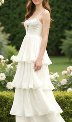 Katherina White Strappy Diamante Layered Maxi Dress Flowering Girl