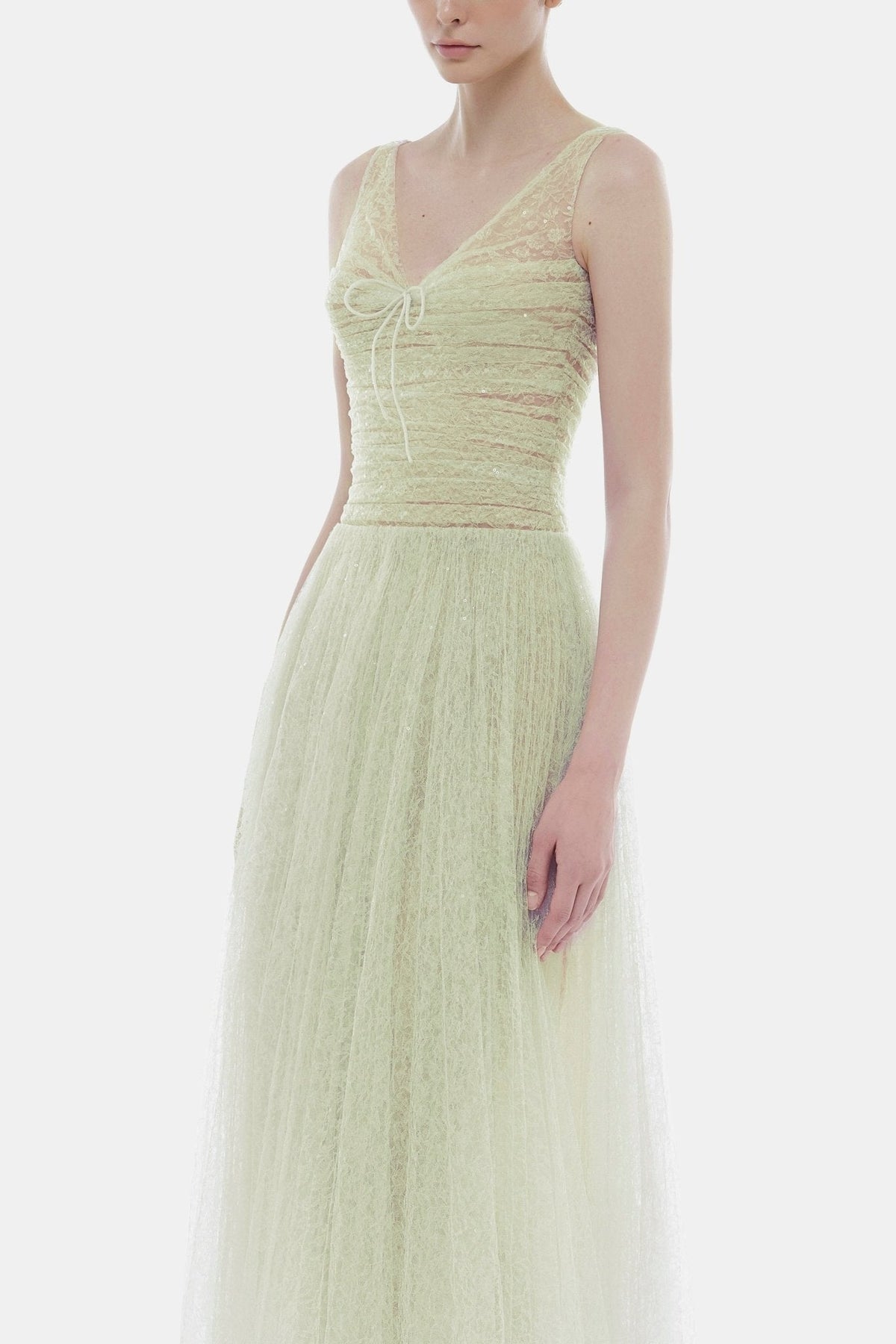 Monica Mint Draped Tulle Fishbone Maxi Dress Flowering Girl