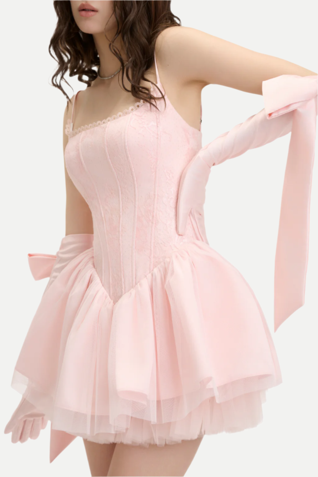 celeste lace bowknot backless mini dress in pink Flowering Girl
