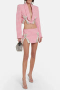 Helen Embellished Checked Wool-Blend Blazer Set In Pink Flowering Girl