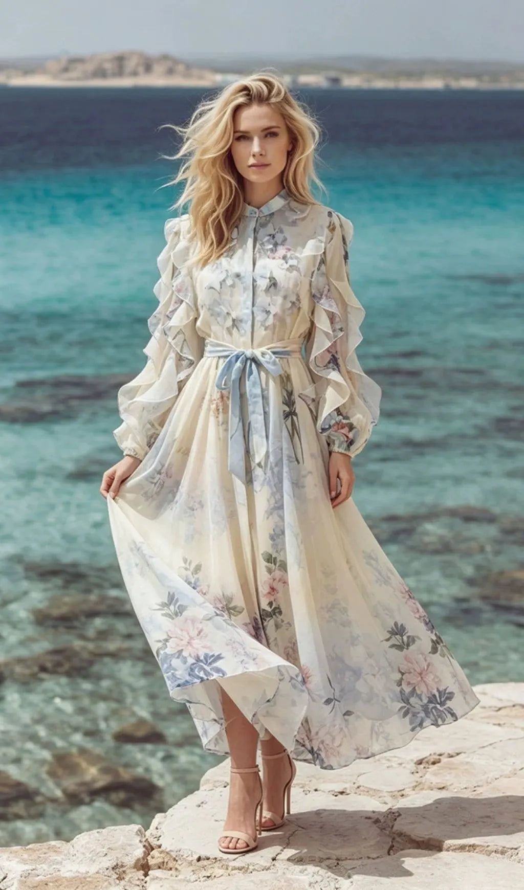 Kotone Printed Long Sleeve Maxi Dress Flowering Girl