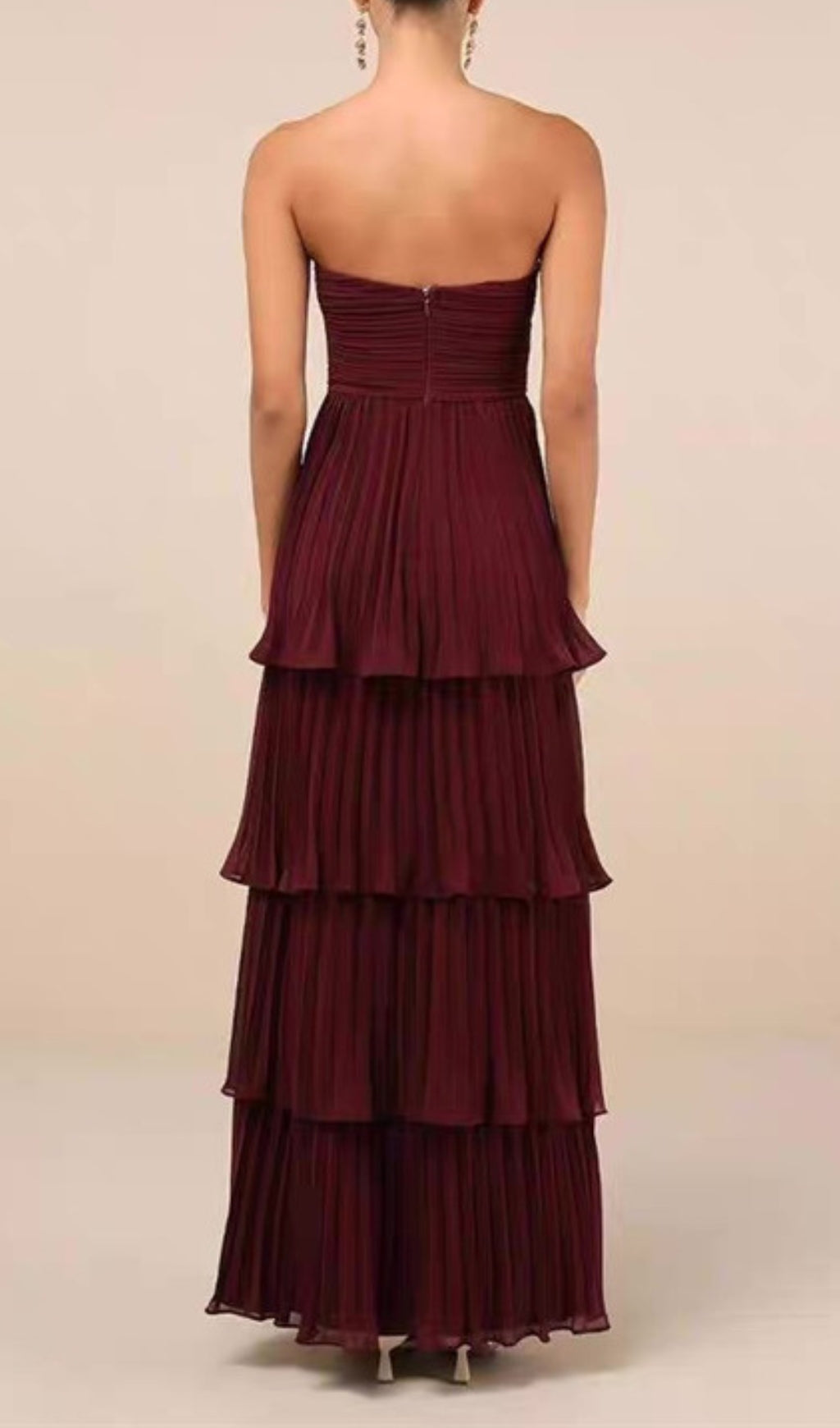 Ensio Wine Strapless Pleated Maxi Dress Flowering Girl