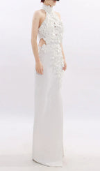 Jezel White Halter Flower Maxi Dress Flowering Girl