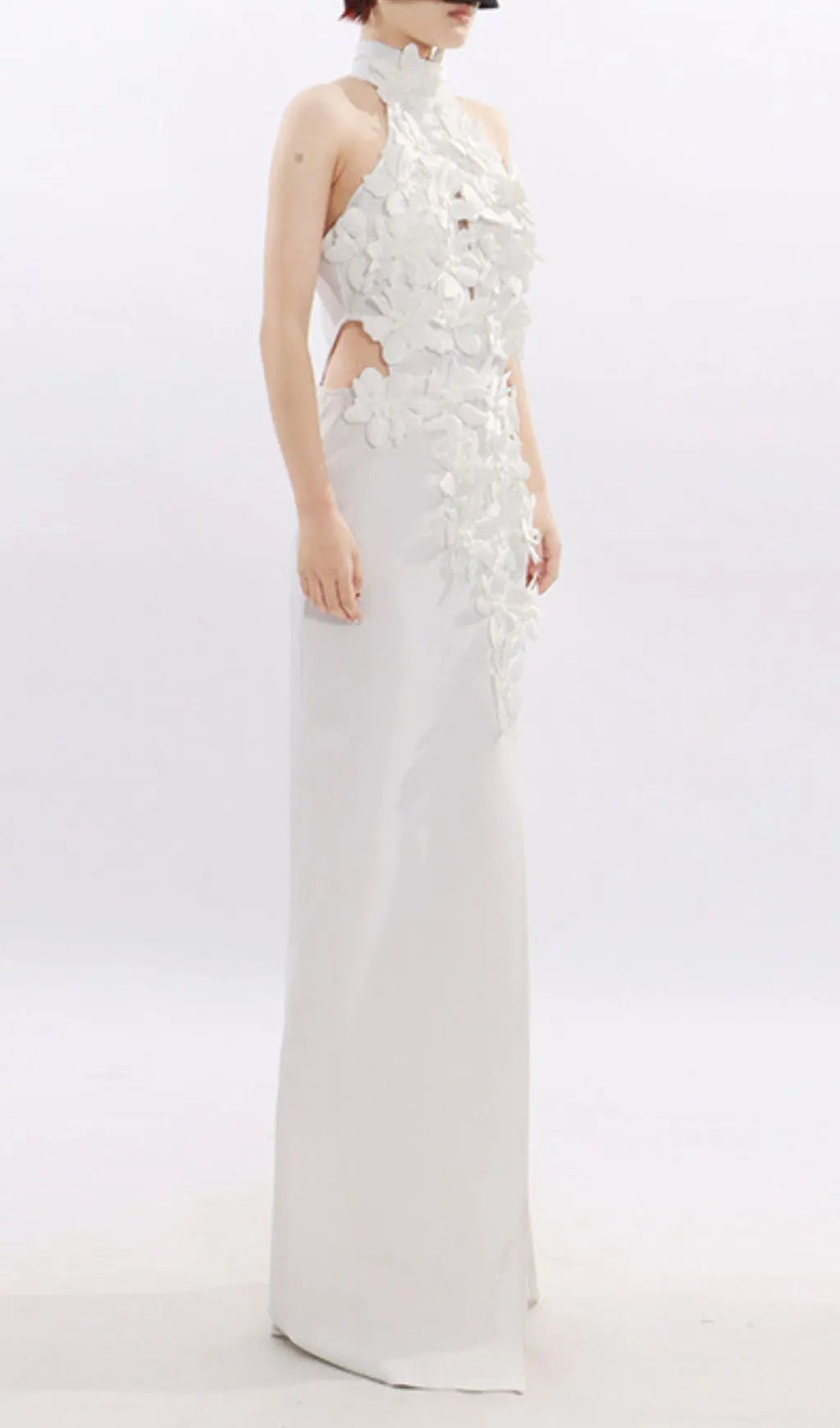 Jezel White Halter Flower Maxi Dress Flowering Girl