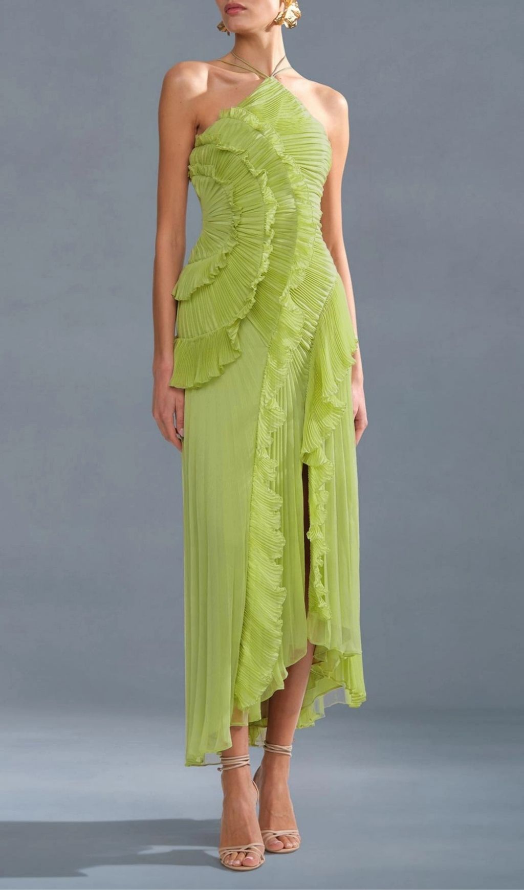 Finneas Matcha Halter Pleated Maxi Dress Flowering Girl