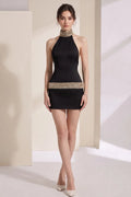 Black Crepe Sheath Mini Dress with Crystal and Bead Embellishments Flowering Girl