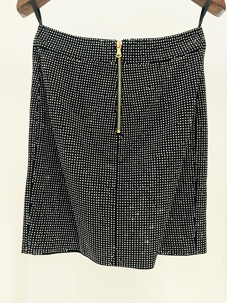 Patchwork Rhinestone Skirt In Black Flowering Girl