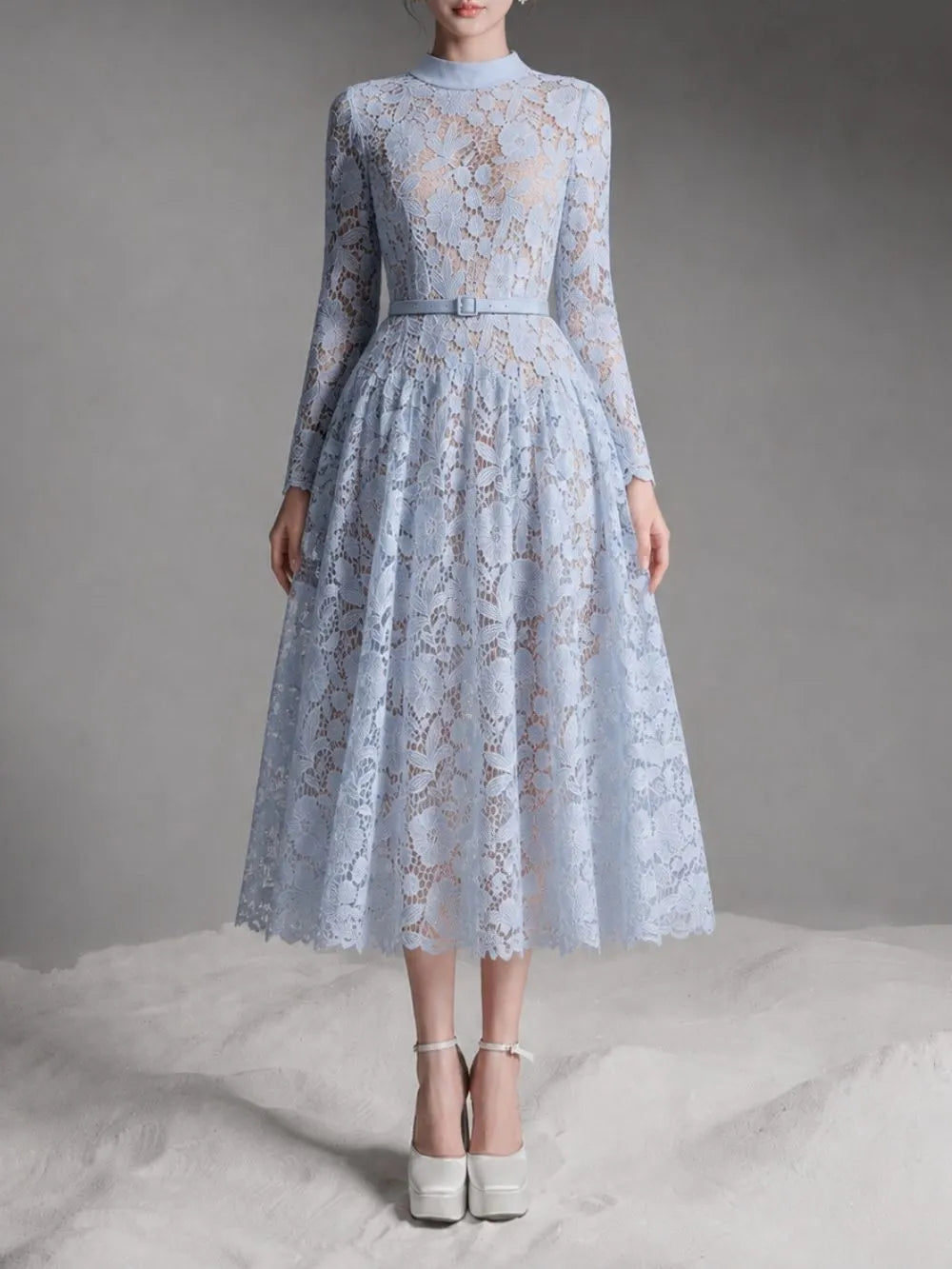 Maurissa Lace Long Sleeve Midi Dress Flowering Girl