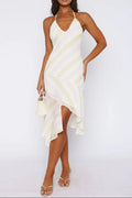 Backless Citrus Stripe Midi Dress In Ivory Flowering Girl