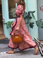 Elegant Pink Floral Print Short Sleeve Maxi Dress Flowering Girl