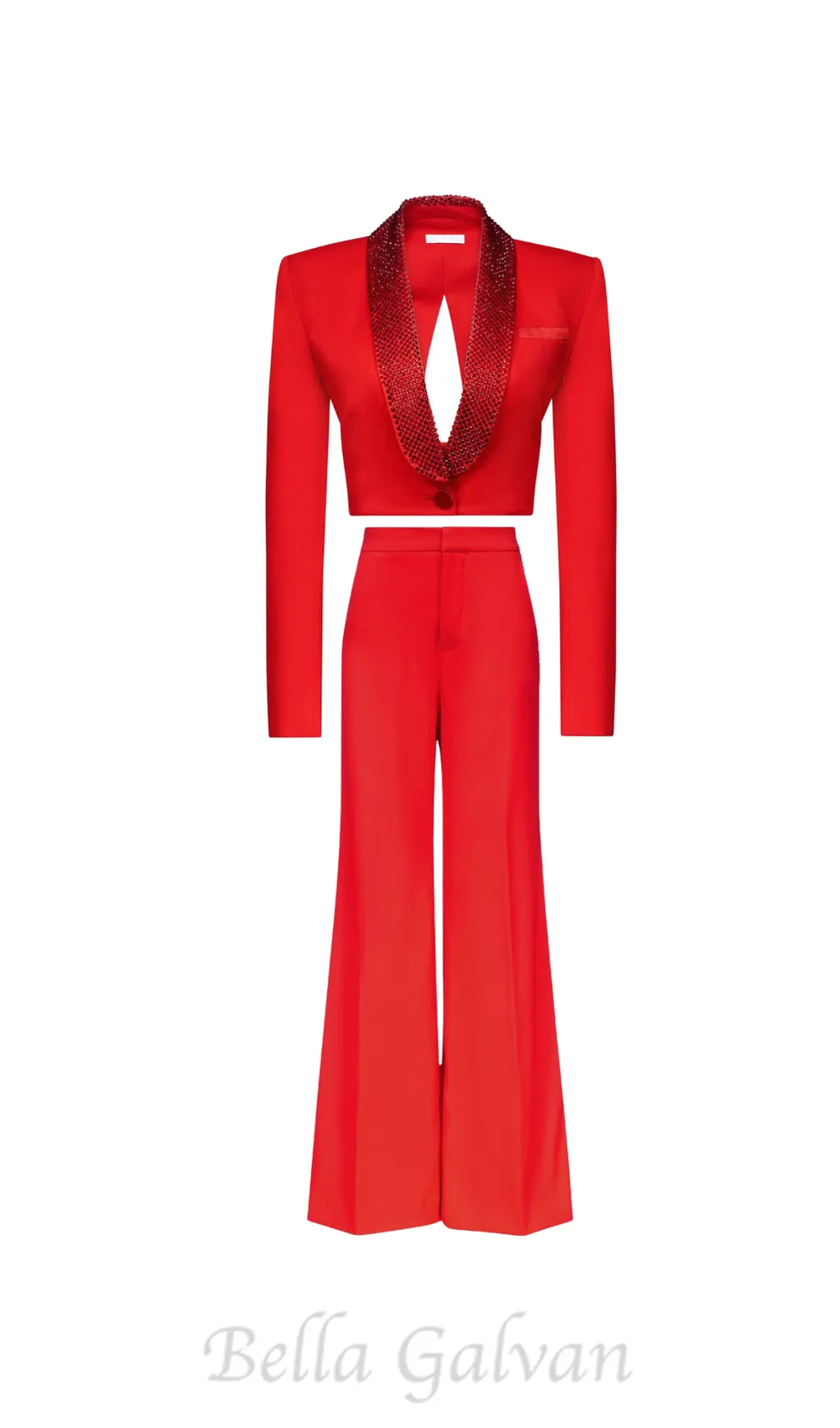 crystal-embellished red cropped blazer set Flowering Girl