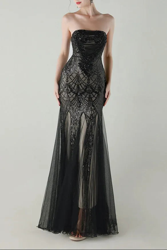 Sequin Strapless Tulle Maxi Dress Flowering Girl