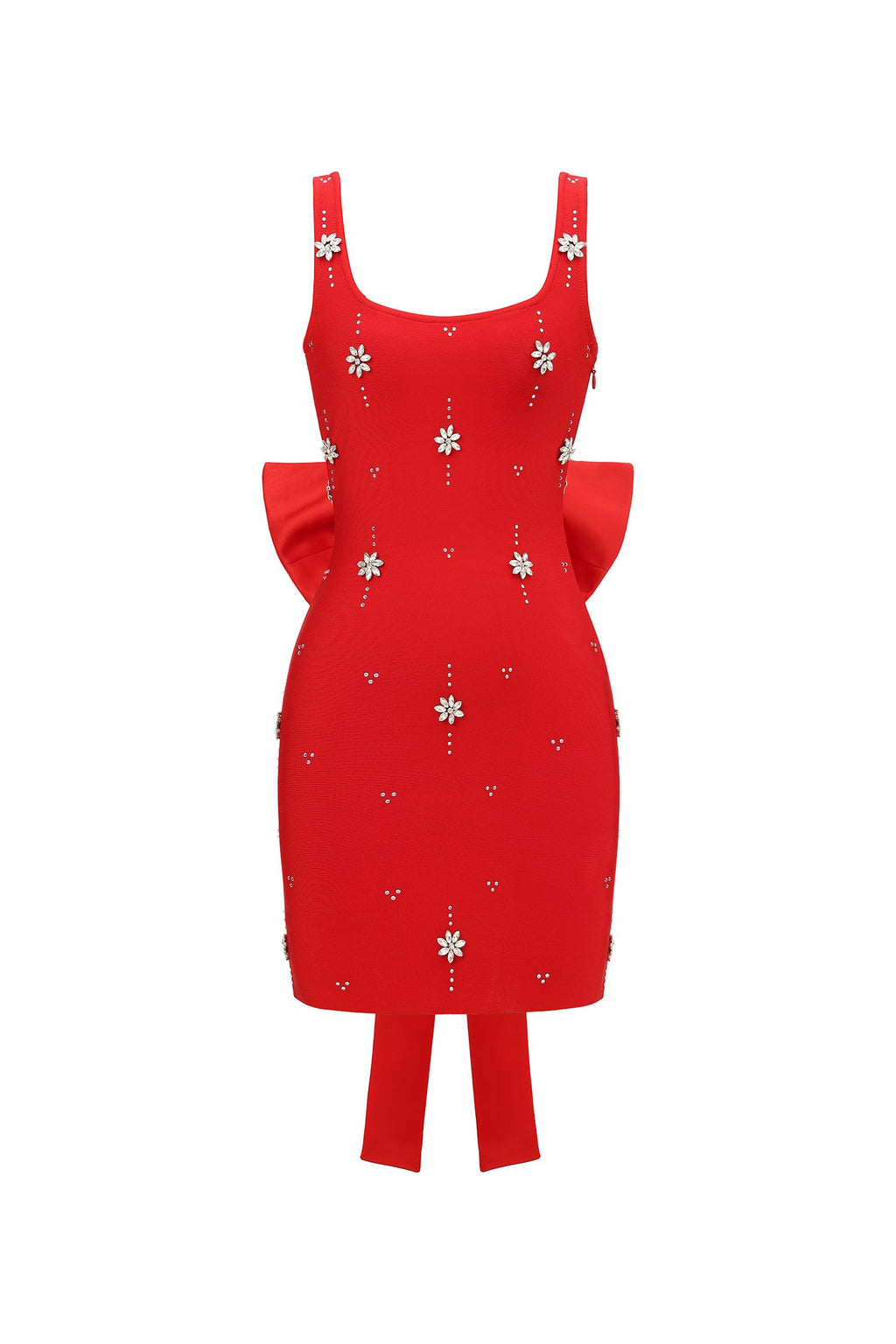 Adora Sleeveless Diamond Bow Bandage Mini Dress In Red Flowering Girl