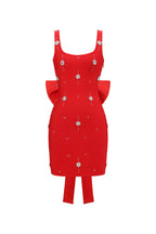 Adora Sleeveless Diamond Bow Bandage Mini Dress In Red Flowering Girl