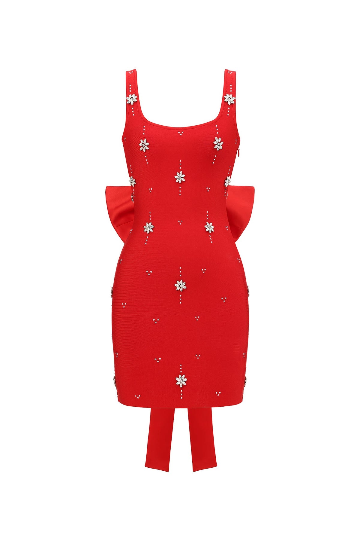 Adora Sleeveless Diamond Bow Bandage Mini Dress In Red Flowering Girl