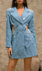 Dharinija Long Sleeve Pearl Cutout Denim Dress Flowering Girl