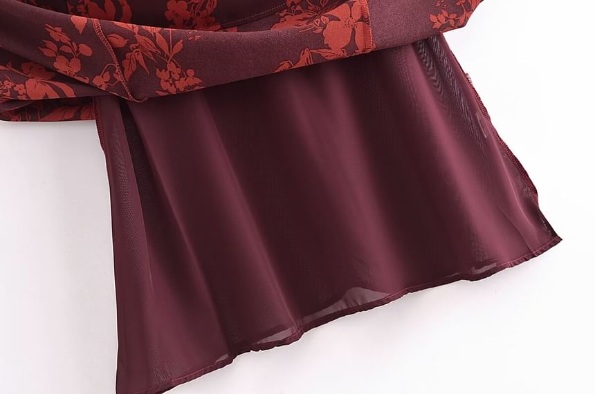 Floral Print Bowknot Strap Midi Dress In Burgundy Flowering Girl