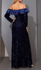 Hudson Blue Off-Shoulder Sequin Maxi Dress Flowering Girl