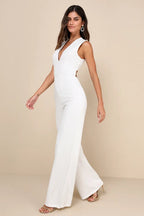 Thinking Out Loud White Backless Jumpsuit Flowering Girl