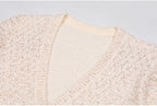 Sequin Knit v-Neck Cardigan In Beige Flowering Girl