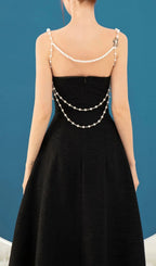 Ilyssa Black Beaded Strappy Midi Dress Flowering Girl