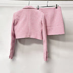 Helen Embellished Checked Wool-Blend Blazer Set In Pink Flowering Girl