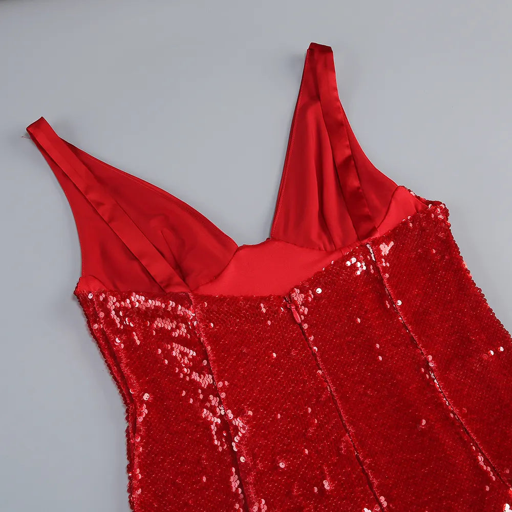 Jin Red Sequin Maxi Dress Flowering Girl
