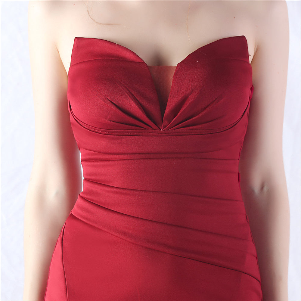 Chrina Red Strapless Ruched Maxi Dress Flowering Girl