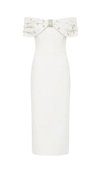 White Crystal Bardot Midi Dress Flowering Girl