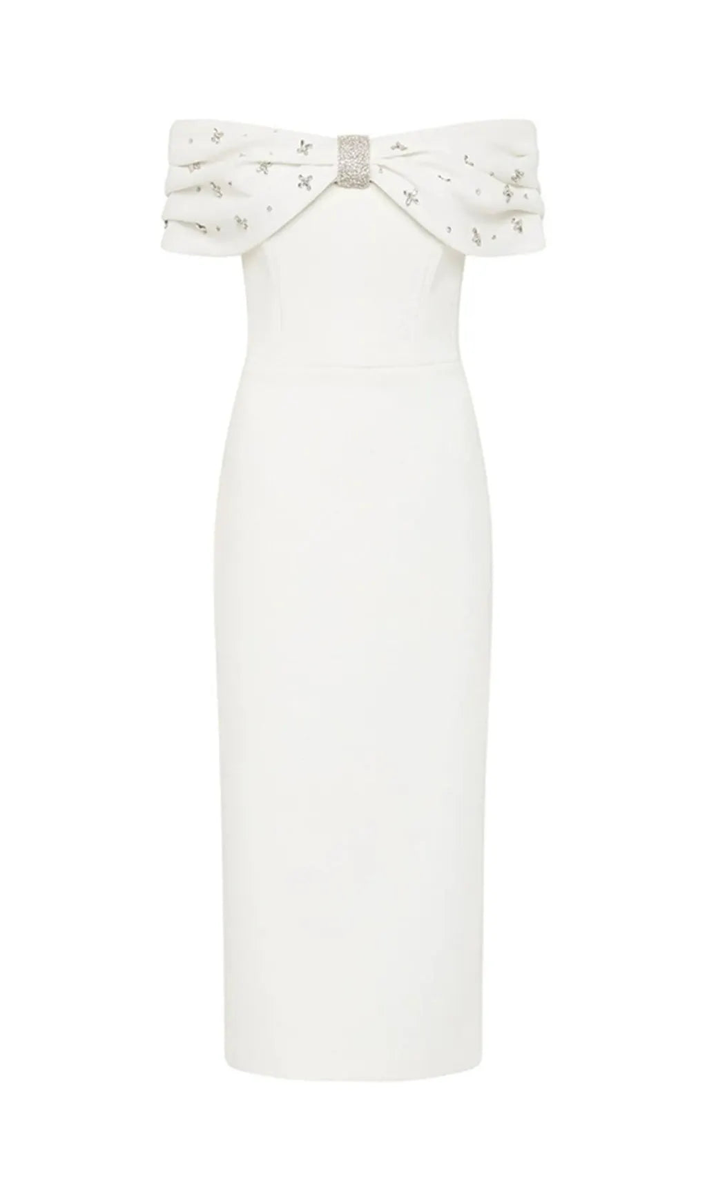 White Crystal Bardot Midi Dress Flowering Girl