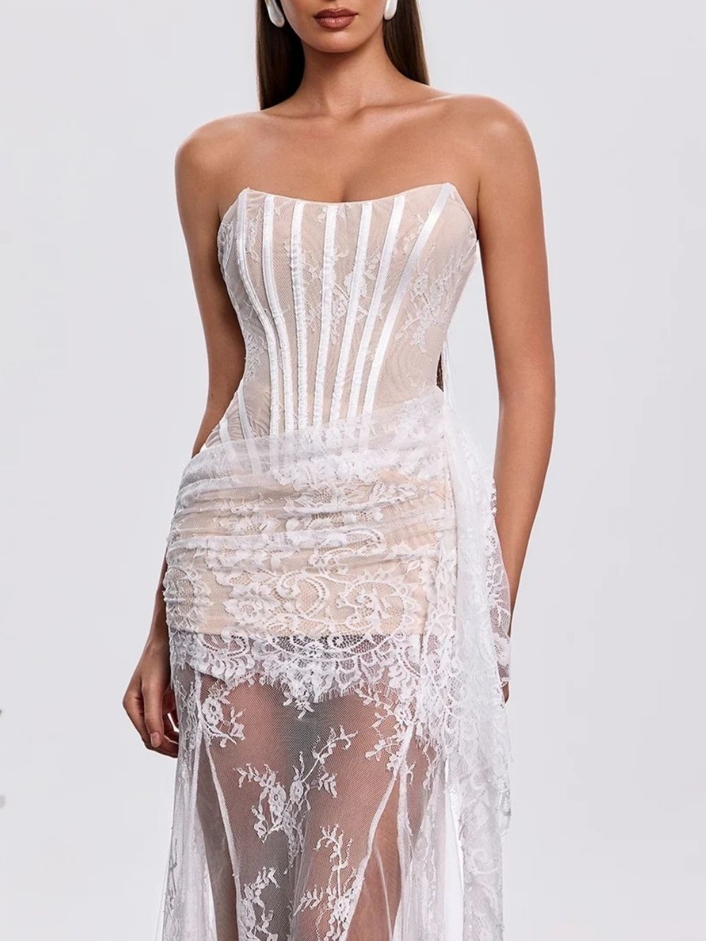 Hylrek Strapless Lace Maxi Dress Flowering Girl
