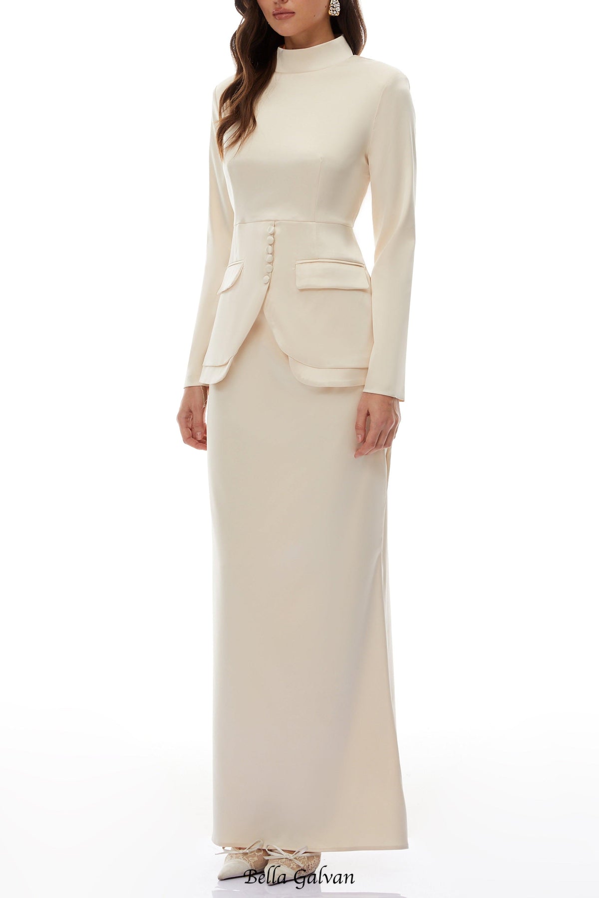 Polly Apricot Neutral Mock Neck Blouse Mermaid Skirt Set Flowering Girl