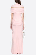 Megan Ruched Knit Patchwork Maxi Dress In Pink Flowering Girl