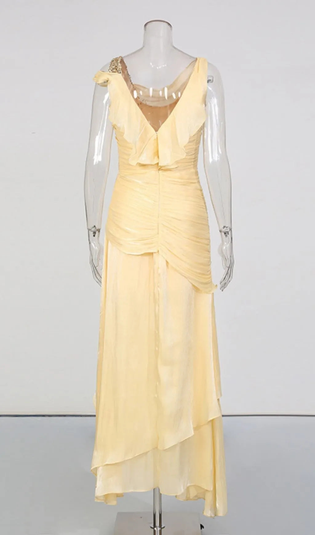 Kazuko Yellow Ruffle Hem Maxi Dress Flowering Girl