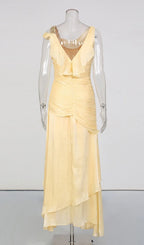 Kazuko Yellow Ruffle Hem Maxi Dress Flowering Girl