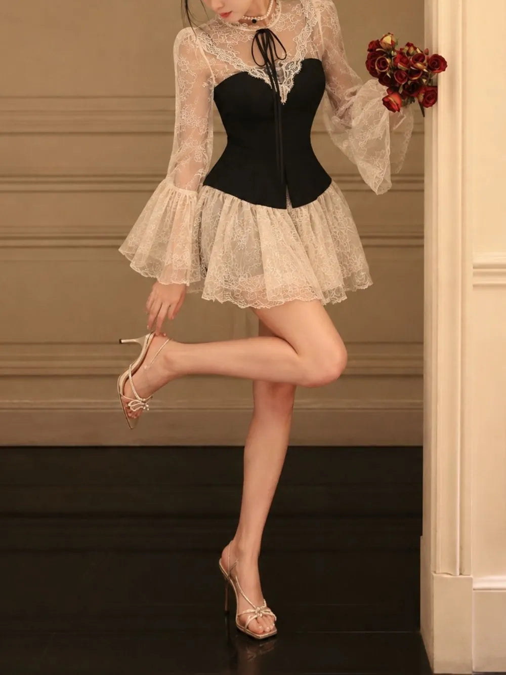 Maxie Lace Long Sleeve Mini Dress Flowering Girl