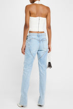 Quinta Floral Zip-Hem Skinny Jeans in pale blue Flowering Girl