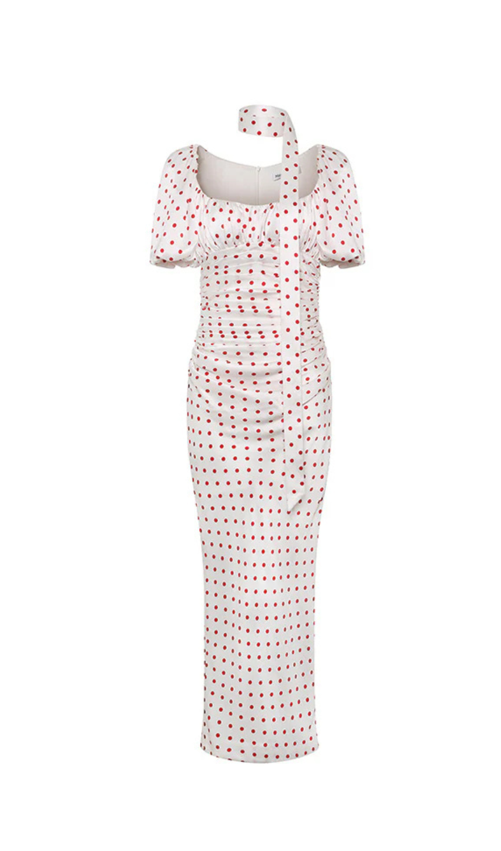 Red Polka Dot Bubble Sleeve Midi Dress Flowering Girl